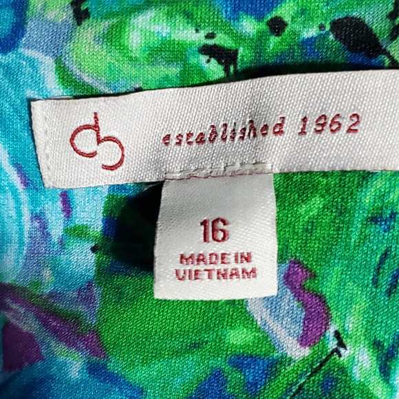 Dress Barn Fit and Flare Green and Blue Floral Print Stretch Women's Size 16 - Picture 5 of 6